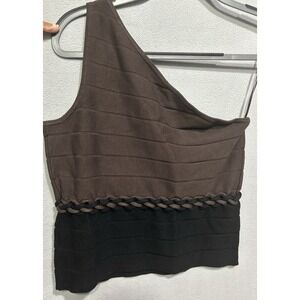 Express One Shoulder Top Size Large Brown Black Knit Party Chic Evening Date